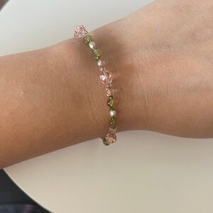 Sterling silver beaded green pink bracelet